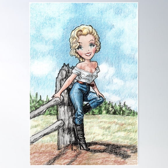 Western Girl Marilyn Monroe River Poster Wall Art, Modern Wall Decor For Living Room Bedroom, 12x18 UNFRAMED