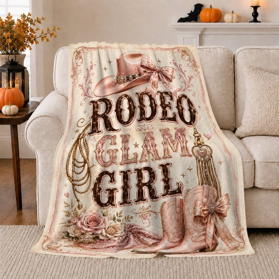 Western Glam Cowgirl Rodeo Theme, Rustic Farmhouse Horse Scene, Warm Flannel Blanket for Living Room and Reading Nook, Horse Lovers Housewarming Gift, Rustic Home Decor