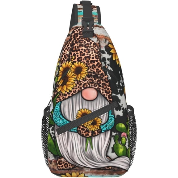 Western Gnome Sunflowers Turquoise Stones Sling Bag Crossbody Sling Backpack For Women Men Travel Hiking Daypack Chest Shoulder Bag, Black, SB-122