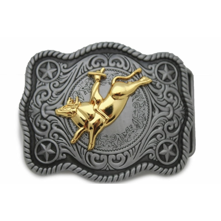 Western Gold Bull Skull Belt Buckle Cowboy Cowgirl Rodeo 