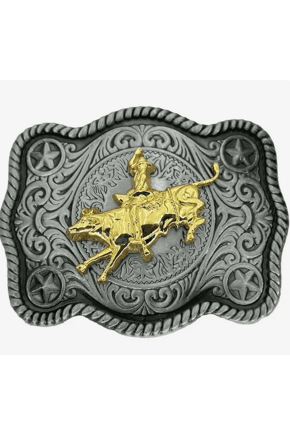 Western Gold Silver RODEO Bull Rider Belt Buckle Cowboy - New with box/tags