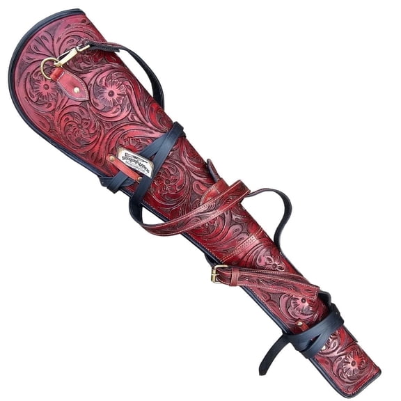 Rifle Scabbard Case 33.5" Western Floral Tooled Red Leather Ambidextrous Shoulder Holster for Rifle 1-Count