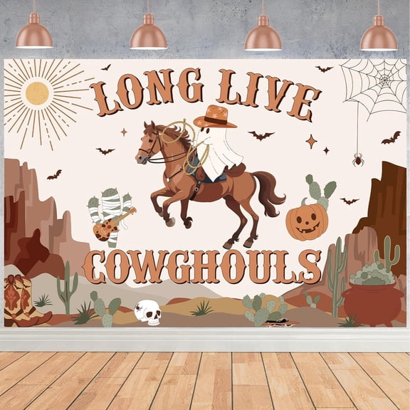 Western Halloween Decoration Backdrop, Halloween Long Live Cowghouls Backdrop Banner Photoshoot Photo Background Props for Halloween Wild West Last Rodeo Bachelorette Party 5 x 3 Ft