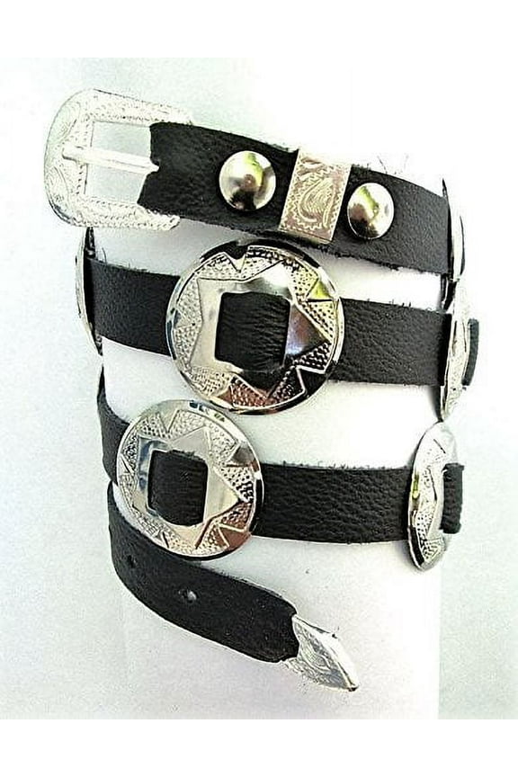 Western Hatband Hat Band Black Leather with 10 Nickel Conchos