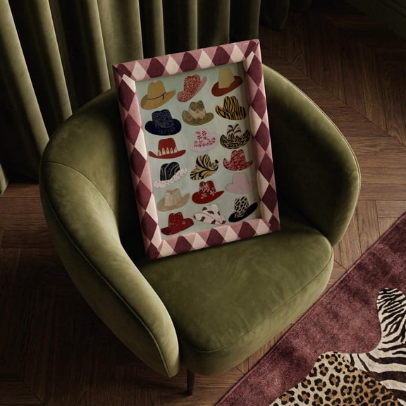 Western Hats Art Print, Southwestern Folk Wall Decor, Cowboy Hat Art, Unframed Paper Print Size 8x12