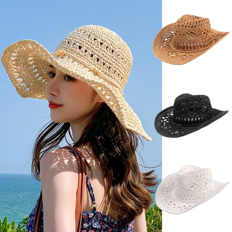 3449 Cowboy Hat For Women With Shapeable Wide Brim - Beach Sun Raffia Straw Beach Shell | Western Cowboy Hat For Women Men Cowgirl Hat  main image 2