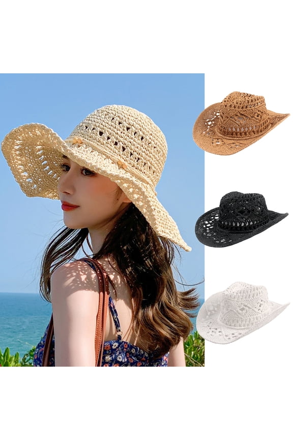 Western Hats for Women Cowboy Outback Raffia SunHat Cowgirl Summer Beach Hats Shapeable Wide Brim