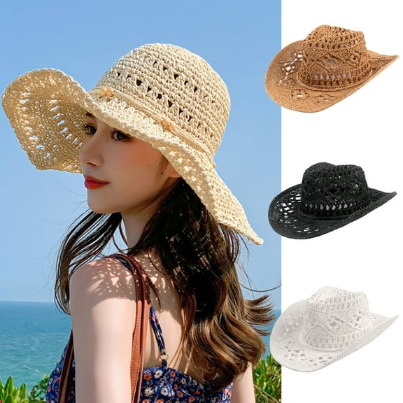 Western Hats for Women Cowboy Outback Raffia SunHat Cowgirl Summer Beach Hats Shapeable Wide Brim