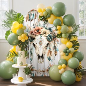 Western Head Arch Backdrop Cover, 4FT, Country Ethnic Farmhouse Vintage Flowers Skull Spandex Arch Covers Double-Sided Backdrop for Wedding Birthday Party Photo Background Decoration