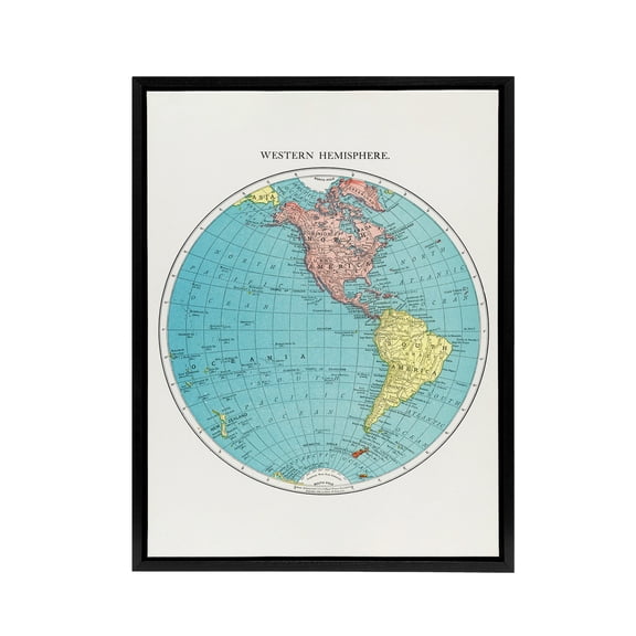Western Hemisphere 1908 Map Rand McNally Vintage Framed Canvas Wall Art 24X32"