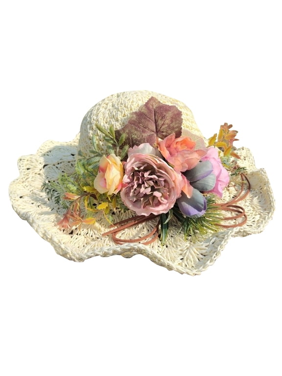 Western Hepburn Hat with Rose Breathable Audrey All-match Vintage Hat Peony Photo Props Headgear