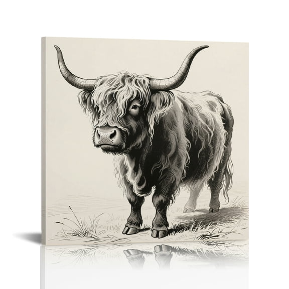 Western Highland Cow Canvas Print, Wall Art , Canvas Prints Wall Art Ready To Hang Room Home Art Decor