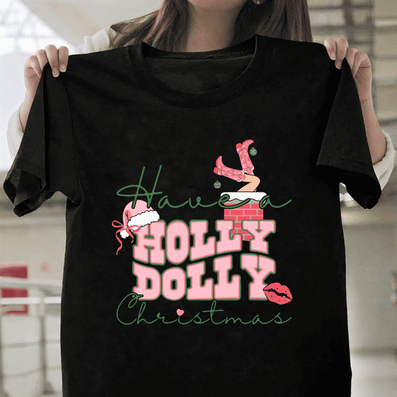 Western Holly Dolly Holiday Country Music Cheer Gift Unisex T-Shirt, up to size 3XL.