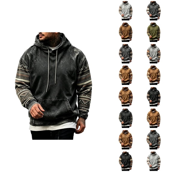 Western Hoodies for Men Long Sleeve Relaxed Fit Casual Hooded Sweatshirt with Pockets Vintage Cowboy Country Pullover Hoodie