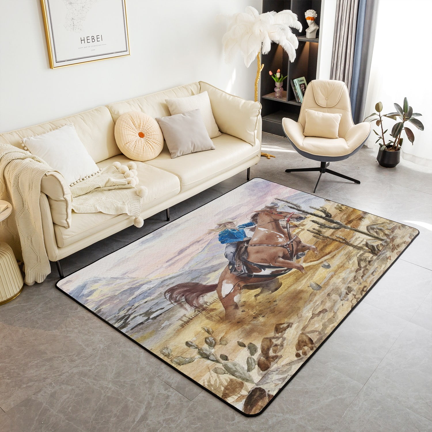 Western Horse Area Rugs for Bedside Living Room Playroom,Farmhouse