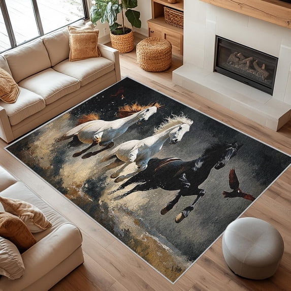 Ridstig Rug Western Horse Area Rugs, Rustic Galloping Horse Carpet, Washable Non ...