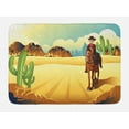 thumbnail image 1 of Western Horse Bath Mat, Country Themed Clipart Illustration Cowboy Riding in Desert Wild West, Plush Bathroom Decor Mat with Non Slip Backing, 29.5" X 17.5", Multicolor, by Ambesonne, 1 of 2