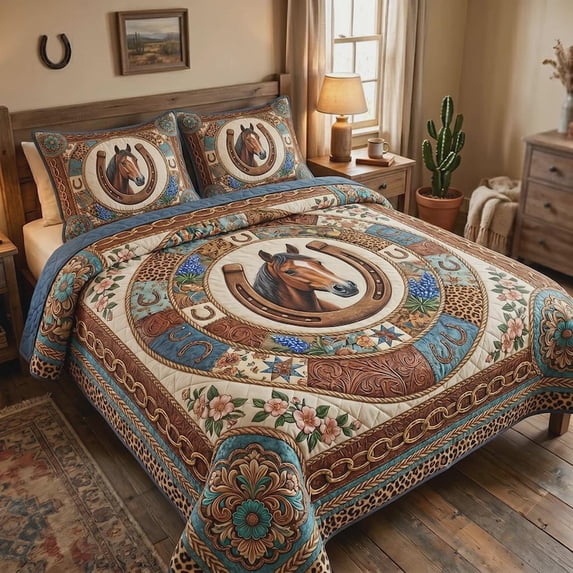Western Horse Bedding Set, Rustic Cowboy Bedspread, Ranch Bedroom Decor ...