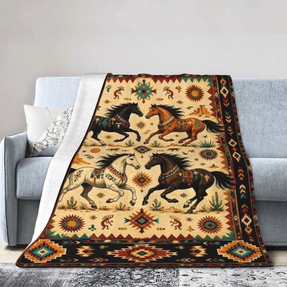 Western Horse Blanket Gift Throw Blanket Southwest Desert Boho Gift for Horse Lovers Rustic Home Decor 50x40