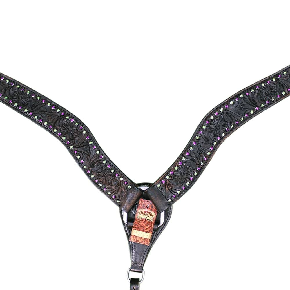 Horse Breast Collars HILASON Western Horse Breast Collar - Genuine Leather Mahogany With Tooled Flower Concho, For Trail & Show Western Horse Breast Collars