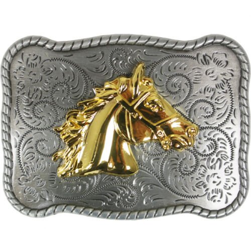 Western Horse Bust Belt Buckle Silver and Gold finish Cowboy Cowgirl