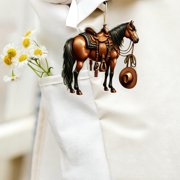 Western Horse Christmas Ornament with Cowboy Hat & Saddle,3in Acrylic Animal Decor,Vintage Western Theme Holiday Ornament for Tree,Xmas Decorations