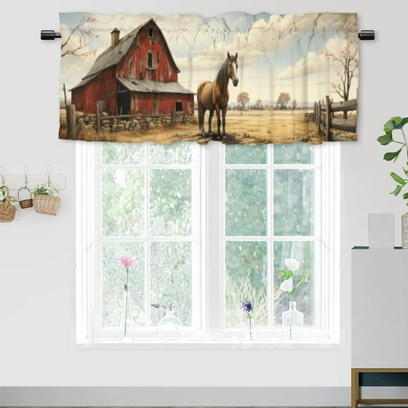 Western Horse Curtain Valance for Kitchen Rustic Farmhouse Animal Barn House Vintage Country Rod Pocket Valances for Bedroom Living Room Dining Room 54 by 18 in, 1 Panel