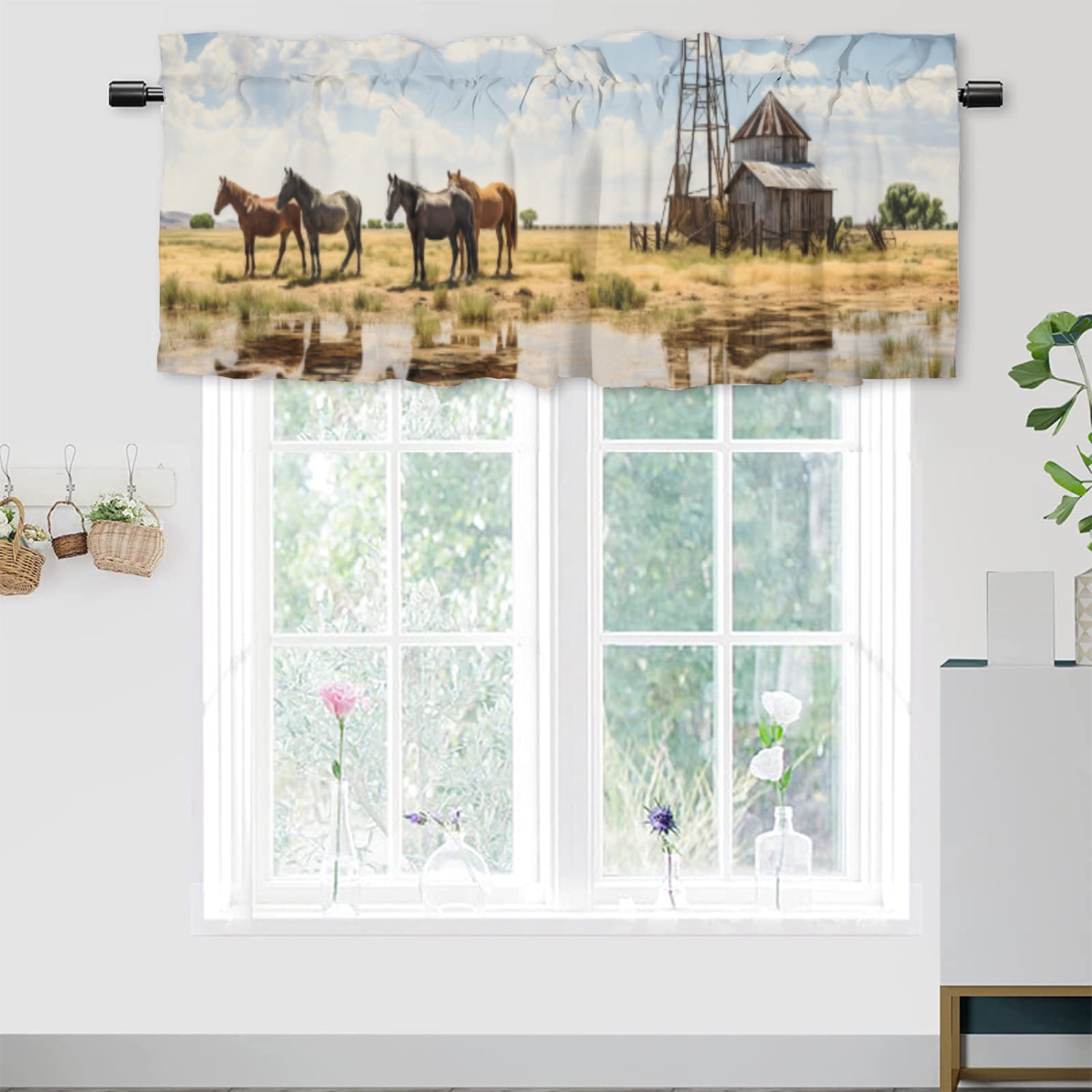 Western Horse Curtain Valances Rustic Farmhouse Animal Vintage Country ...