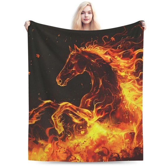 Western Horse Fleece Throw Blanket - Fuzzy Plush 60x50