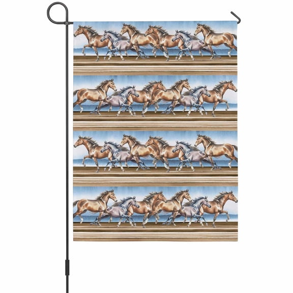 Western Horse Garden Flag 12 x 18 Inches, Vintage Watercolor Brown Grey Running Horses Weather Proof Outdoor Patio Flags Double Sided Small Garden Decoration for Yard Outside Home