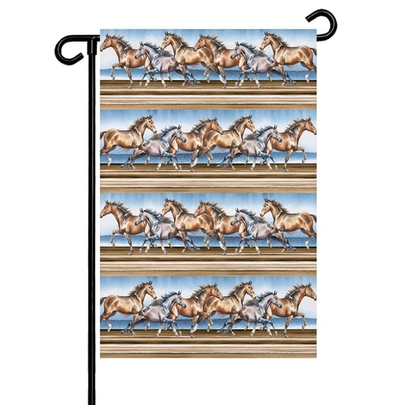 Western Horse Garden Flag 12x18 Inch Vintage Watercolor Brown Grey Running Horses Double Sided Small Decorative Garden Flags for Outside, Outdoor Yard Porch Lawn Decoration