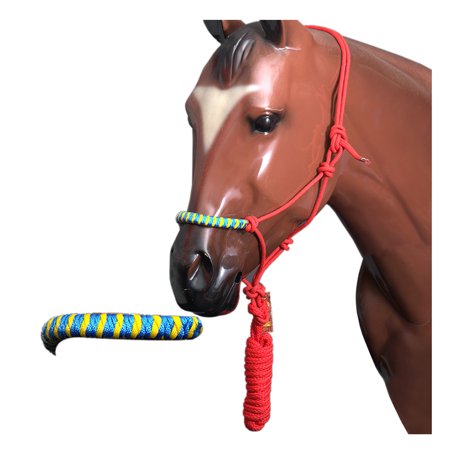 Western Horse Halter Tack Braided Poly Rope Lead Red Yellow Hilason