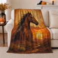 thumbnail image 1 of Western Horse Head Sunset Landscape, Rustic Farmhouse Horse Scene, Warm Flannel Blanket for Ranch House and Living Room, Horse Lovers Housewarming Gift, Rustic Home Decor, 1 of 7