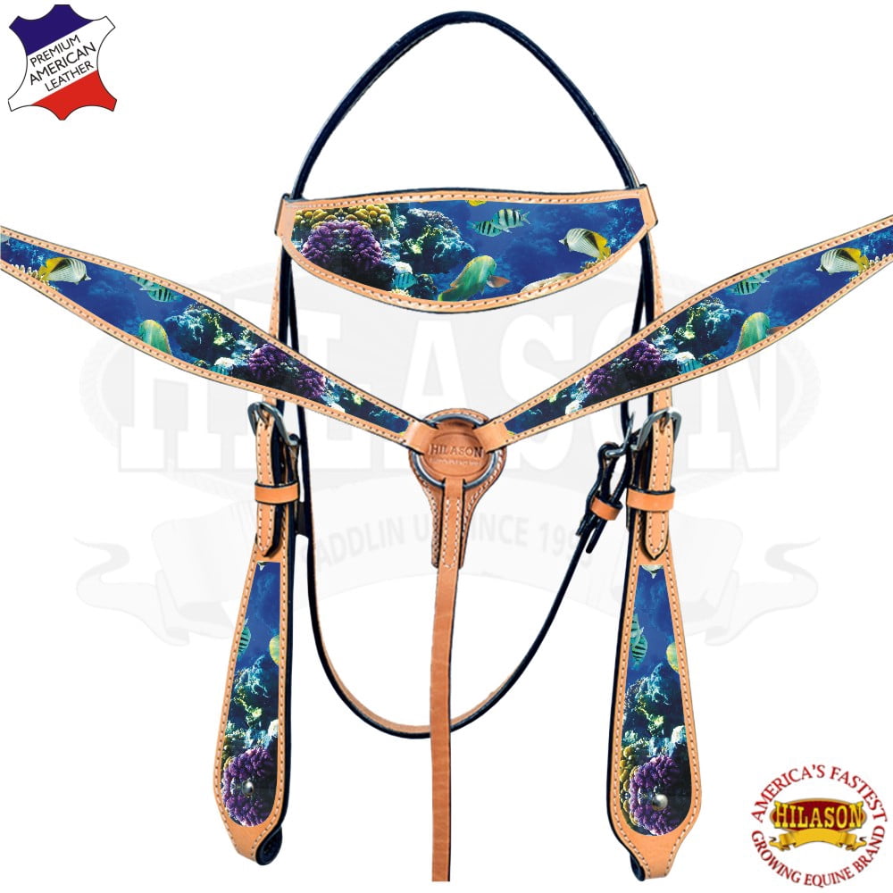 HILASON Set D'équitation Western : Collier De Poitrine Et Rêne Fendu En Cuir Biothane - Noir - 8 Ft