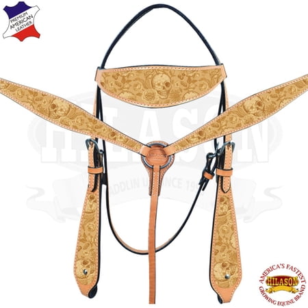 Western Horse Headstall Breast Collar Set American Leather Skull Hilason