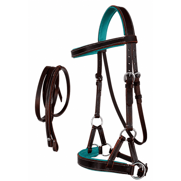 Western Horse Leather Bitless sidepull Bridle Reins 7710TL-F