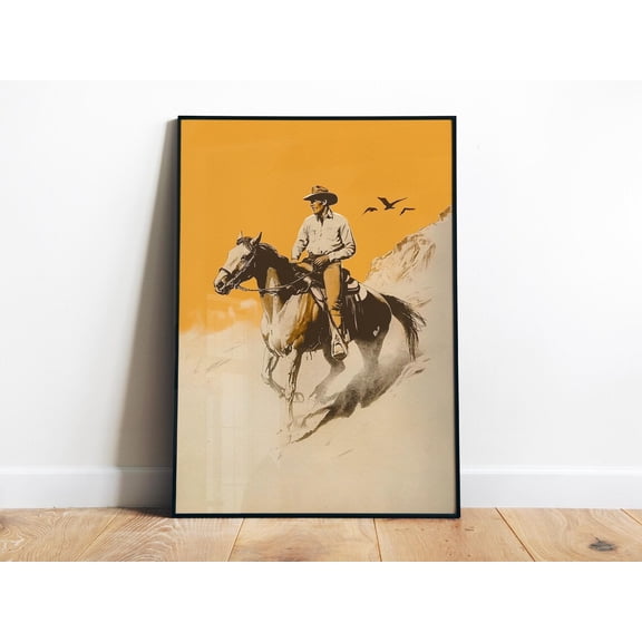 Western Horse Print Cowboy Poster Old Time Western Art Outdoorsy Wall Art Vintage Style Art Print Horse Gift For Dad Wild West Art Wall Art, Modern Wall Decor, 24x36 UNFRAMED