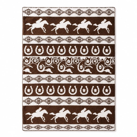 Western Horse Print Fleece Throw Blanket, Soft 280 Gsm Polyester, Rustic Decor for Couch, Sofa & Bed