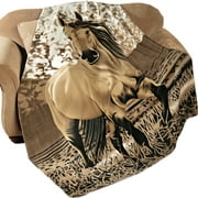 Western Horse Print Fleece Throw Blanket - Country Decor for Living Room or Bedroom