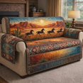 Western Horse Quilt Sofa Cover, Desert Cowboy Couch Throw Rustic Home ...