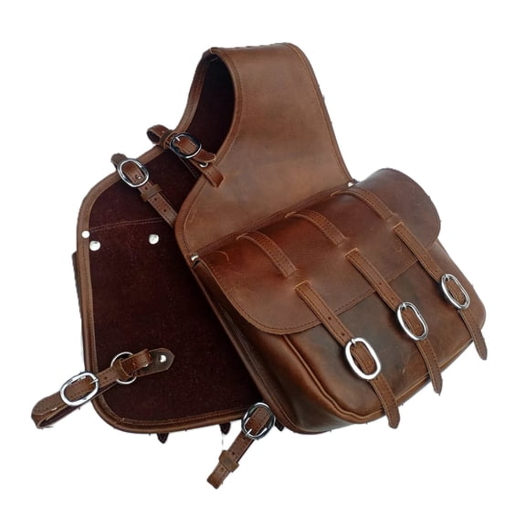 Western Horse Saddle Bag Handmade Leather Double Sided- Trail Riding Gear