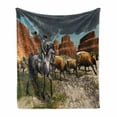 thumbnail image 1 of Western Horse Soft Flannel Fleece Throw Blanket, American Cowboy Wrangler Herding Cattle in Meadow Digital Illustration, Cozy Plush for Indoor and Outdoor Use, 60" x 80", Multicolor, by Ambesonne, 1 of 5