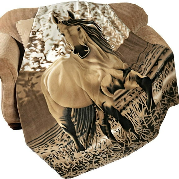 Western Horse Soft Fleece Throw Blanket, 63"x73" Brown