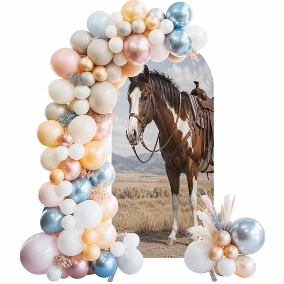Western Horse Wedding Arch Cover, Stretchy Spandex Arch Backdrop Stand Covers 6 FT, Vintage Pastoral Grassland Round Top Arched Backdrop Cover for Birthday Party Ceremony Baby Shower Event