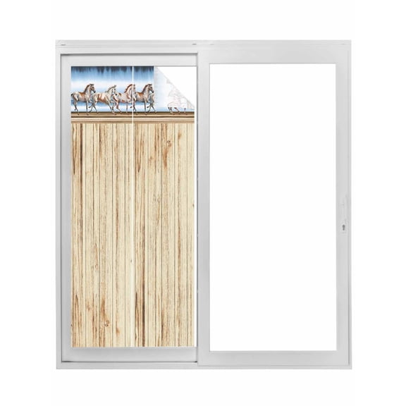 Western Horse Window Privacy Film, Farmhouse Wooden Grain Vintage Cowboy Barn Door Static Cling UV Sun Blocking Tint Film Heat Control Windows Films for Bedroom Bathroom, Window Stickers 17.7"x39.3"