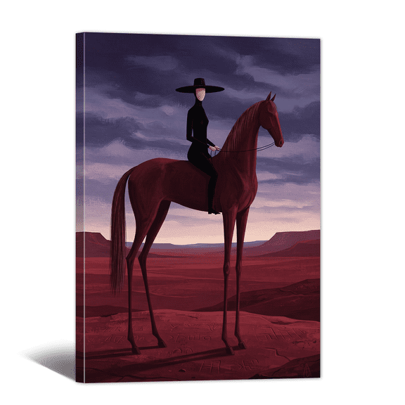 Western Horseback Rider Picture Canvas Wall Art Retro Americana Print, Minimalist Scene Artwork Vintage Painting for Living Room Bedroom Home Office Decor