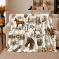 thumbnail image 1 of Western Horses With Saddle And Desert Buildings, Soft Flannel Blanket with Vintage Western Sketch Print, Housewarming Gift and Home Decor for Bedroom and Living Room, 1 of 7