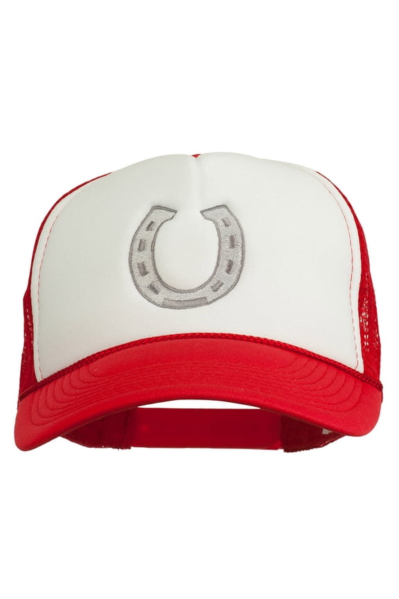 Western Horseshoe Embroidered Foam Mesh Back Cap - Red White Red OSFM