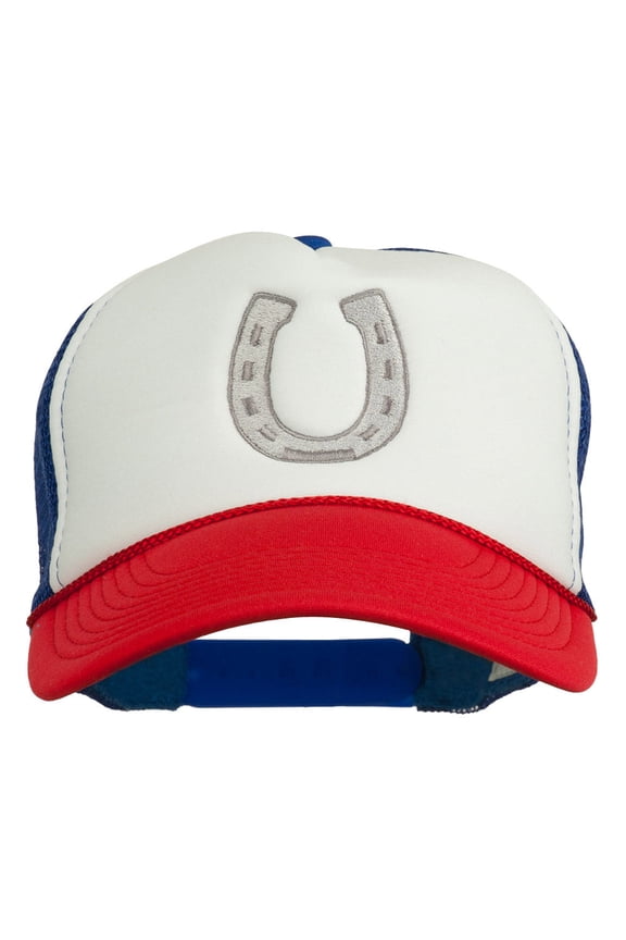 Western Horseshoe Embroidered Foam Mesh Back Cap - Red White Royal OSFM
