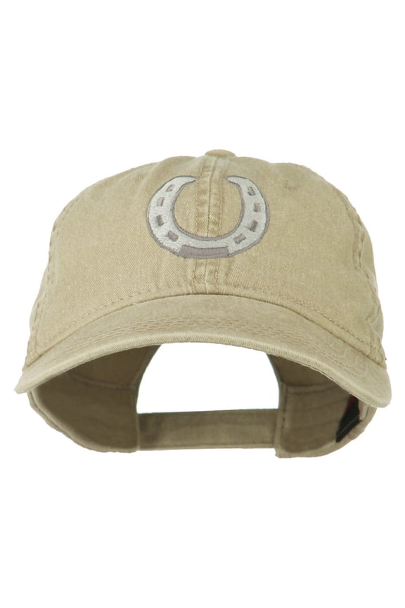 Western Horseshoe Embroidered Washed Cap - Khaki OSFM